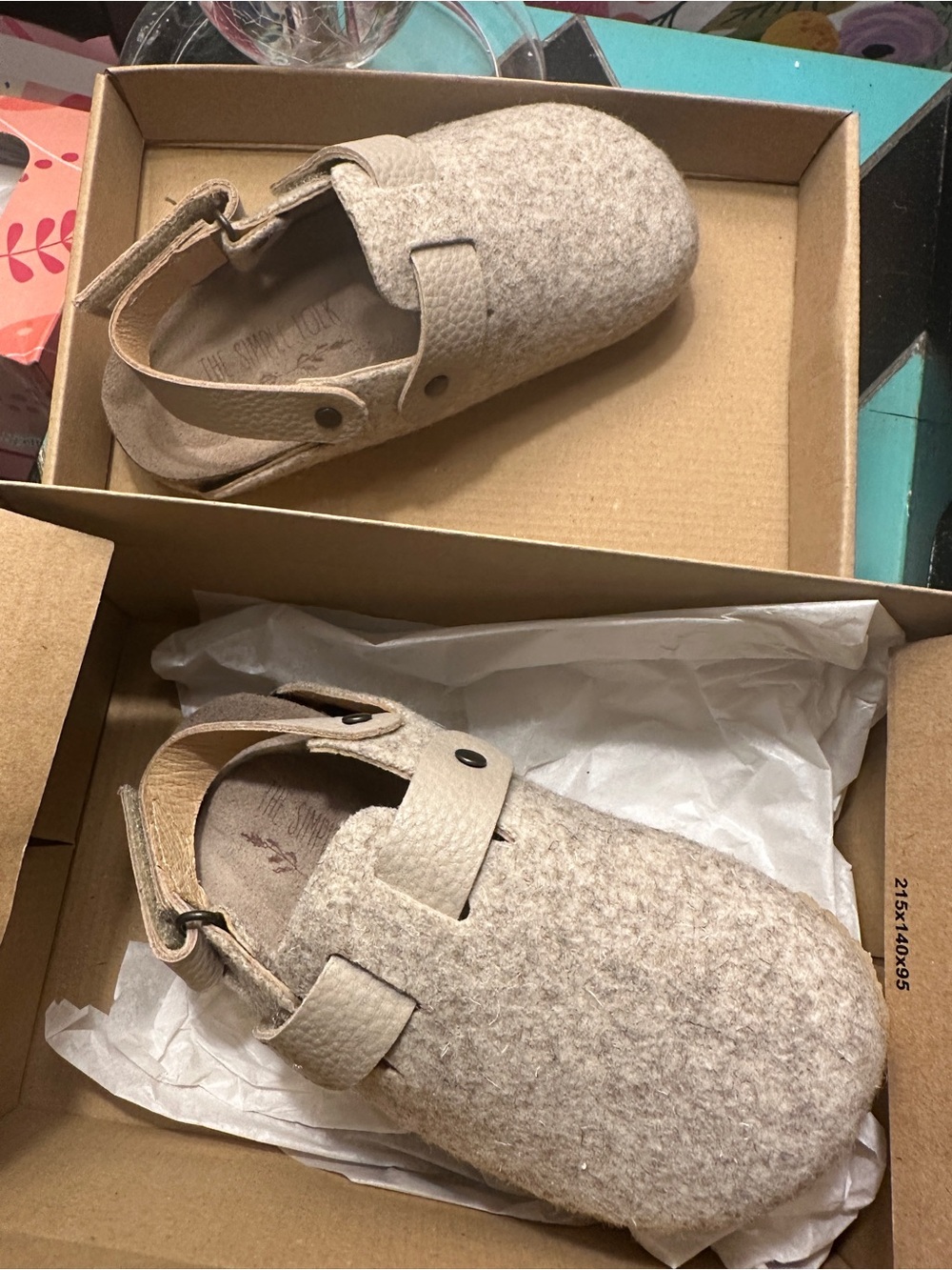 Kids Soft Taupe Felt Slip-On clogs Slippers with Adjustable Strap